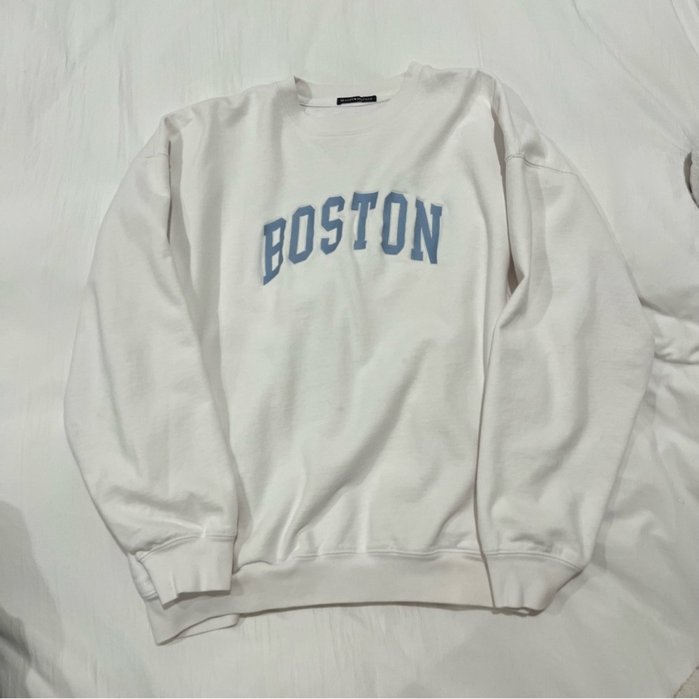 Brandy Melville White Crewneck Sweater Boston Edition